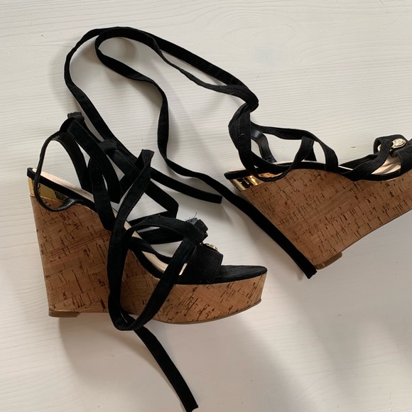 guess lace up wedges
